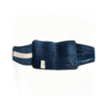 Blue heated wrap pad with quilted surface, adjustable straps and control button on the right side