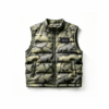 Camouflage heated vest with dual chest control buttons for independent front and back heating